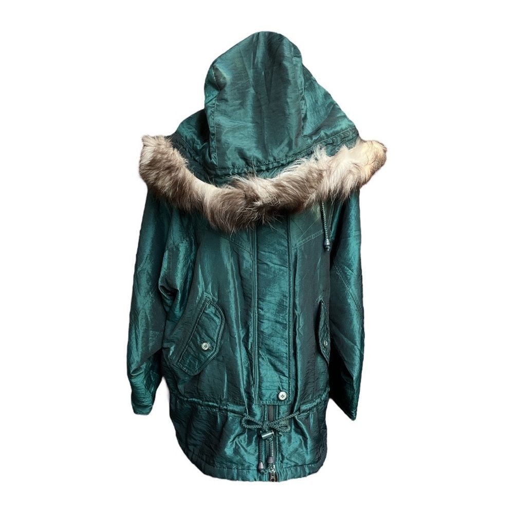 J.G. Hook Vintage Faux Fur Hooded Jacket Green Size 14